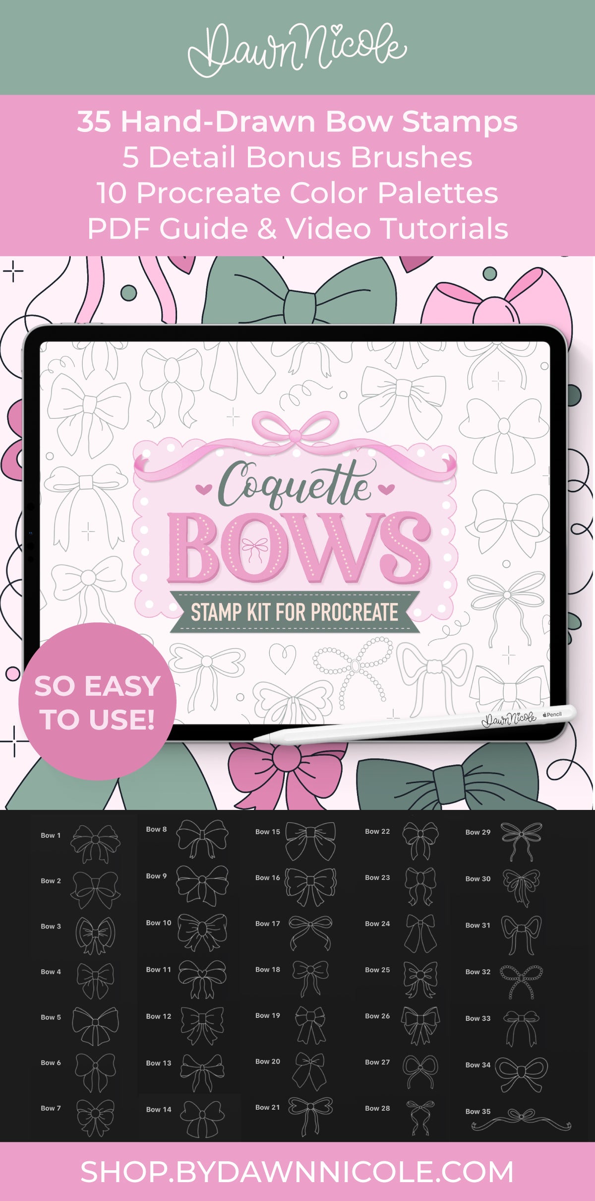 NEW! Coquette Bows Procreate Stamp Kit