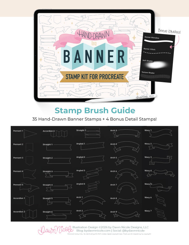 NEW! Hand-Drawn Banner Stamp Kit for Procreate