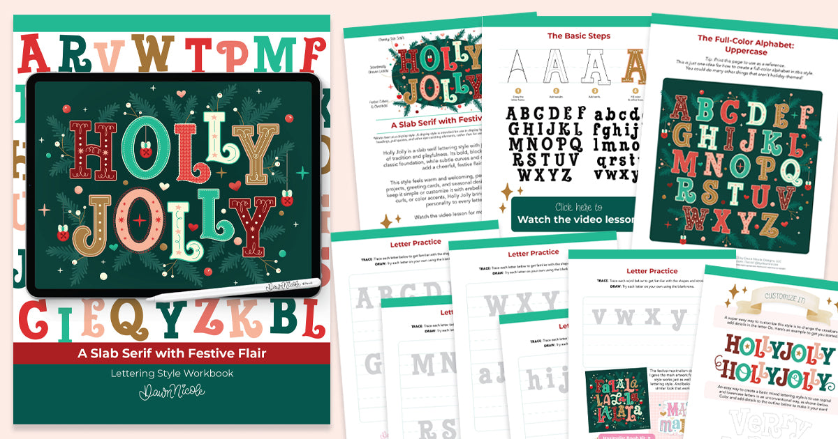 Jolly Lettering Holly Jolly Lettering Style Workbook – Dawn Nicole Lettering Shop