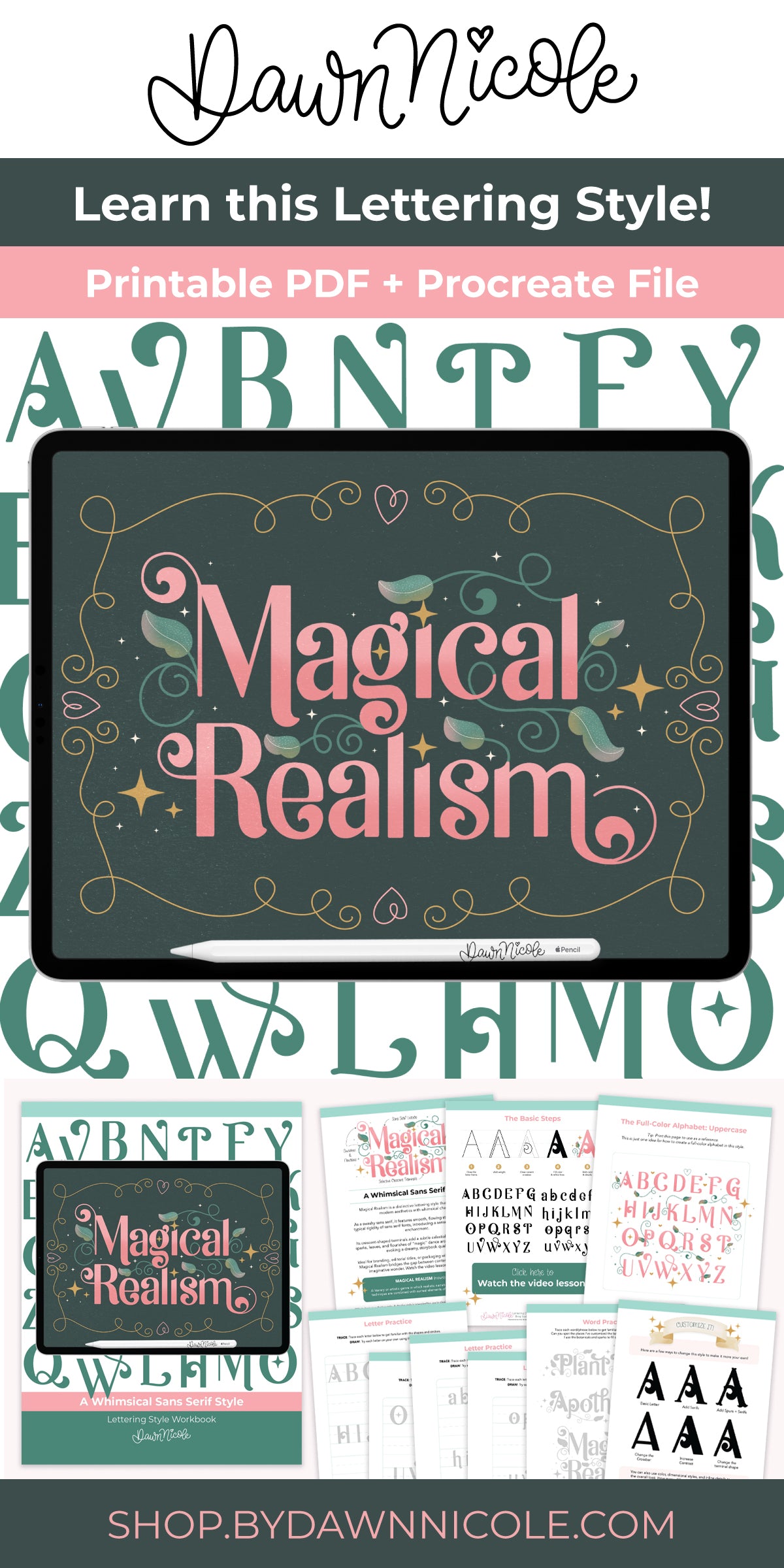 Magical Realism Lettering Style Workbook – Dawn Nicole Lettering Shop