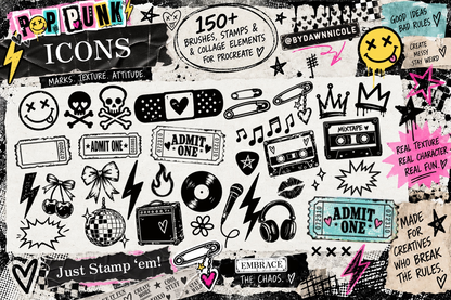 NEW! Pop Punk Digital Collage Kit for Procreate